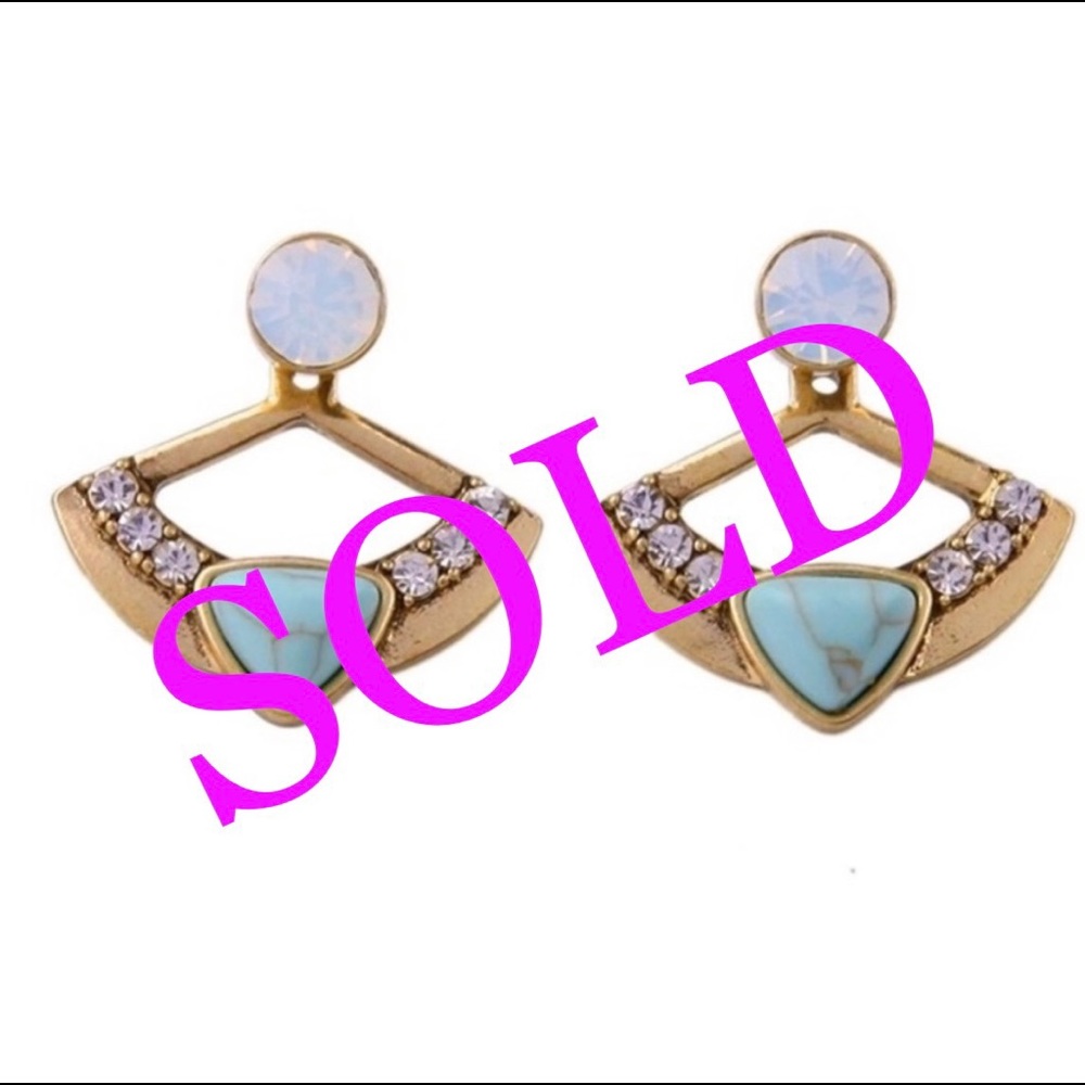 🆕 VINTAGE MULTI TURQUOISE  CRYSTAL EARRINGS